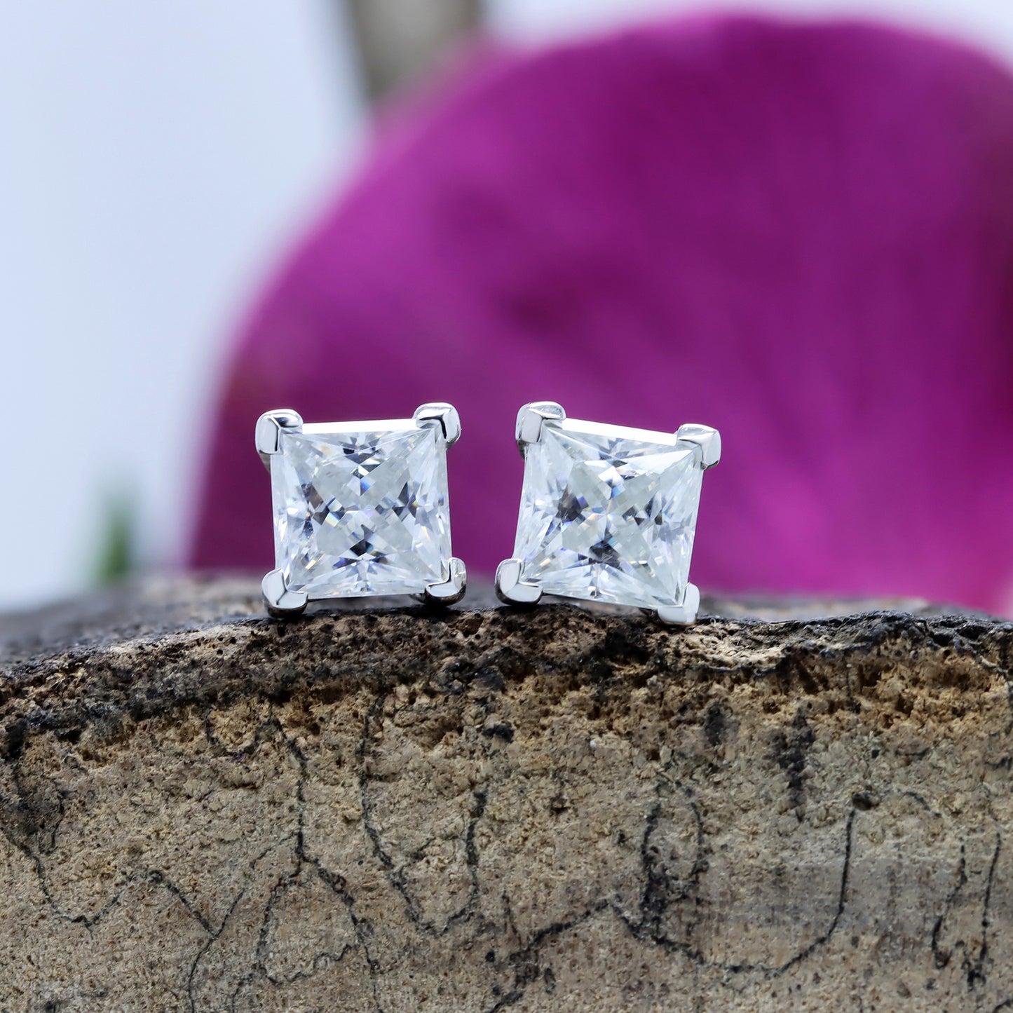 7MM Square Princess Lab Created Diamond Moissanite Solitaire Stud Earrings For Women In 925 Sterling Silver
