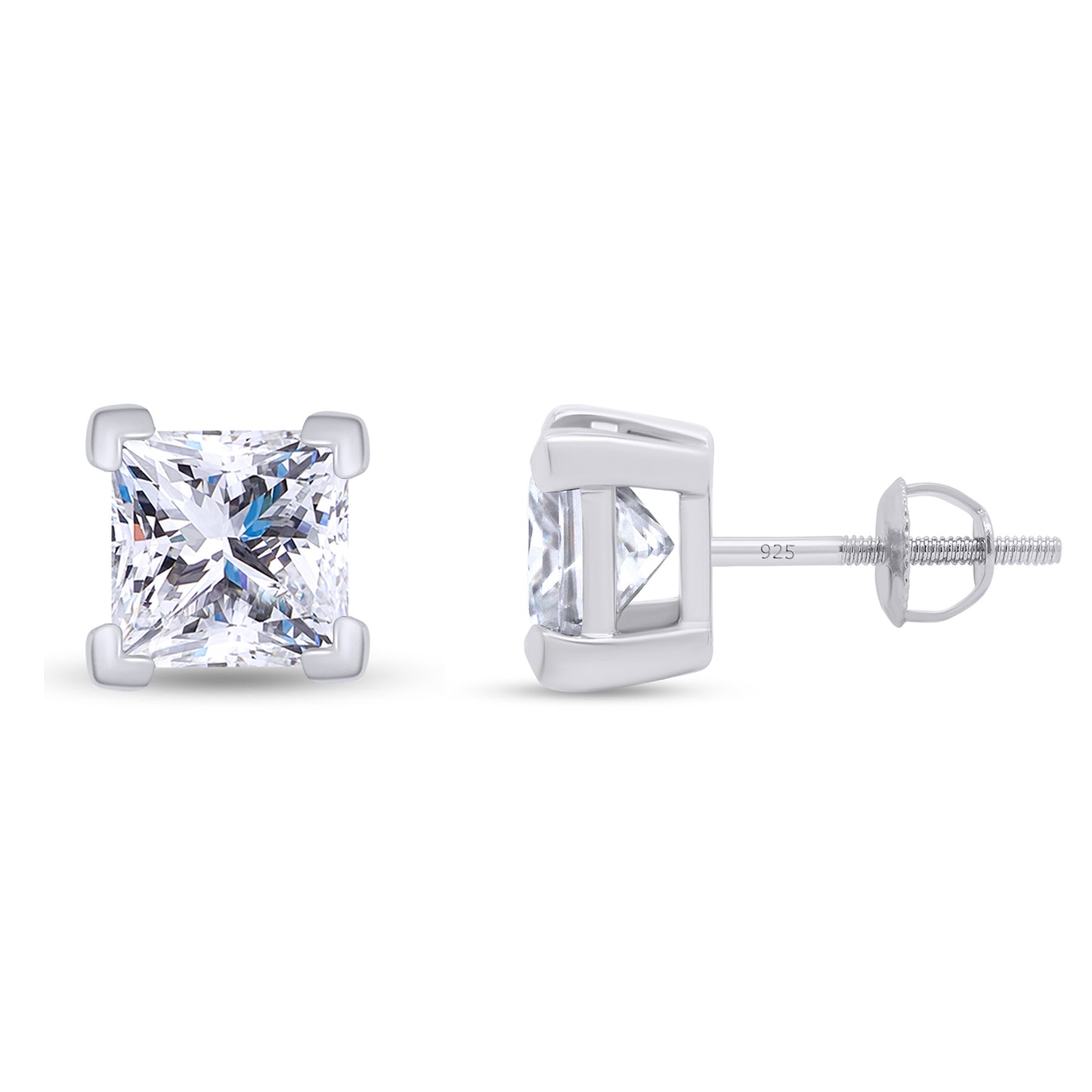 7MM Square Princess Lab Created Diamond Moissanite Solitaire Stud Earrings For Women In 925 Sterling Silver