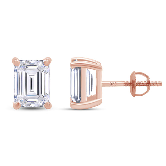 8X6MM Emerald Cut Lab Created Moissanite Diamond Solitaire Stud Earrings For Women In 925 Sterling Silver