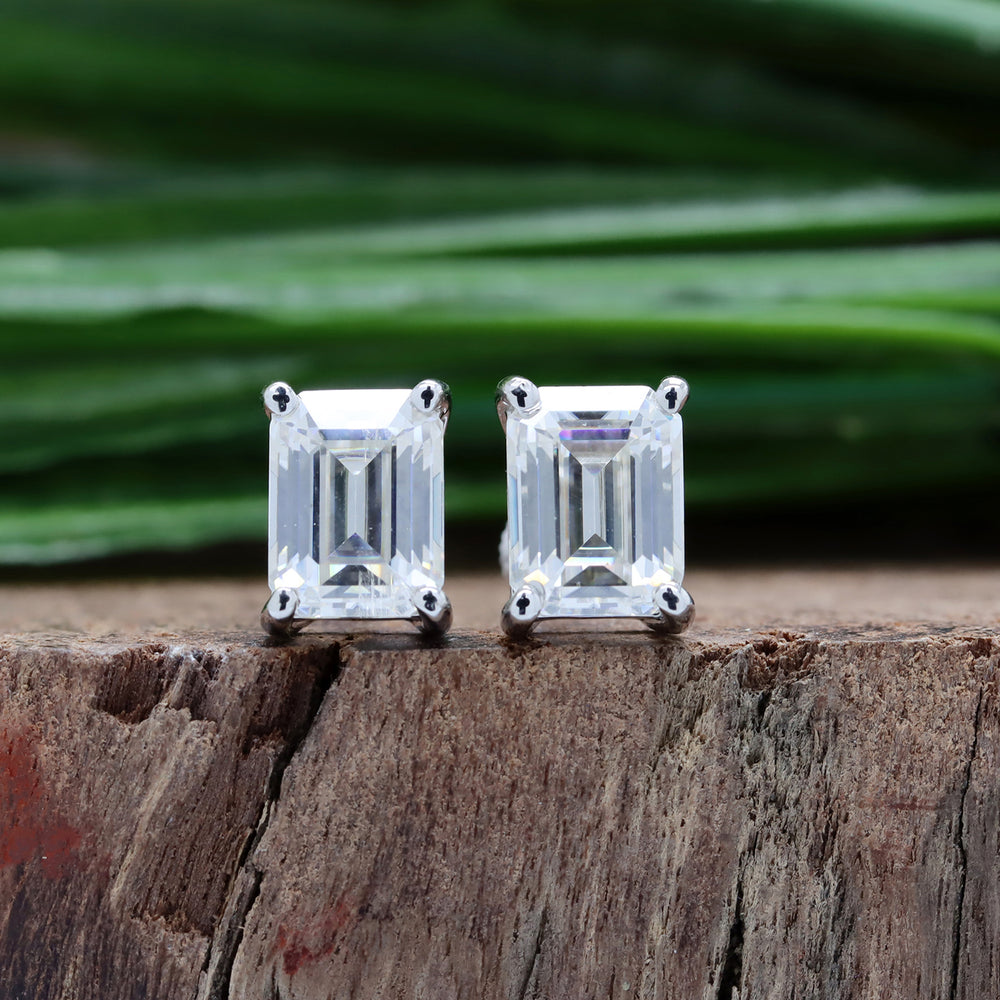 
                      
                        8X6MM Emerald Cut Lab Created Moissanite Diamond Solitaire Stud Earrings For Women In 925 Sterling Silver
                      
                    