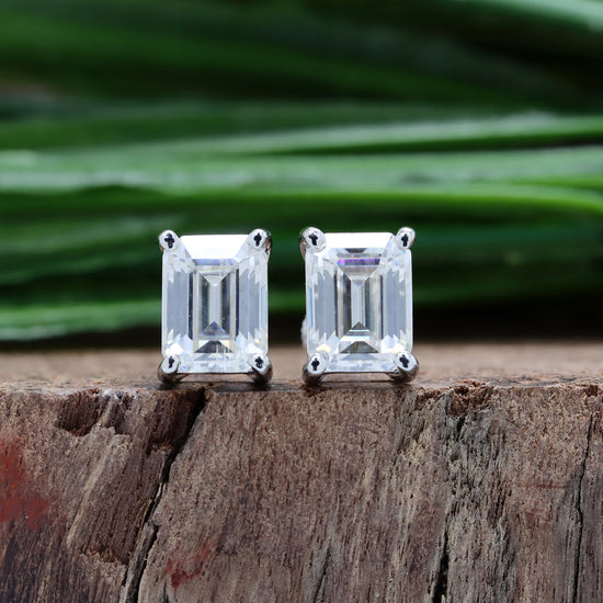 8X6MM Emerald Cut Lab Created Moissanite Diamond Solitaire Stud Earrings For Women In 925 Sterling Silver