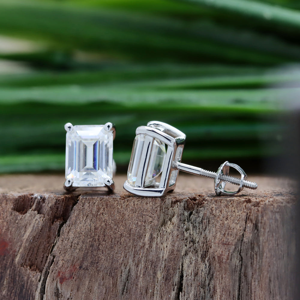 
                      
                        8X6MM Emerald Cut Lab Created Moissanite Diamond Solitaire Stud Earrings For Women In 925 Sterling Silver
                      
                    