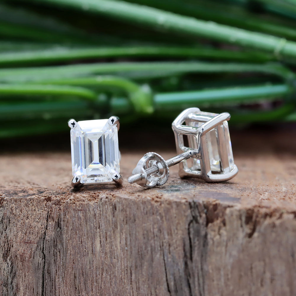 
                      
                        8X6MM Emerald Cut Lab Created Moissanite Diamond Solitaire Stud Earrings For Women In 925 Sterling Silver
                      
                    