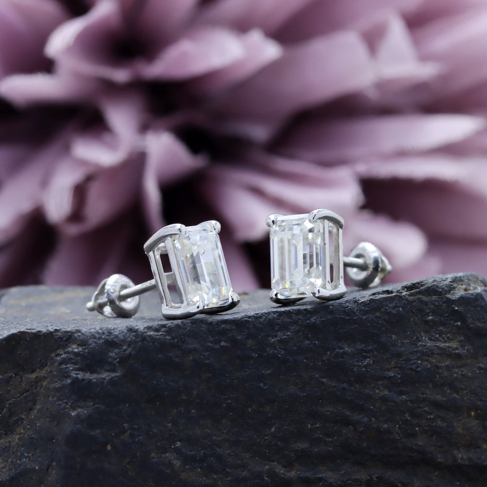 
                      
                        8X6MM Emerald Cut Lab Created Moissanite Diamond Solitaire Stud Earrings For Women In 925 Sterling Silver
                      
                    