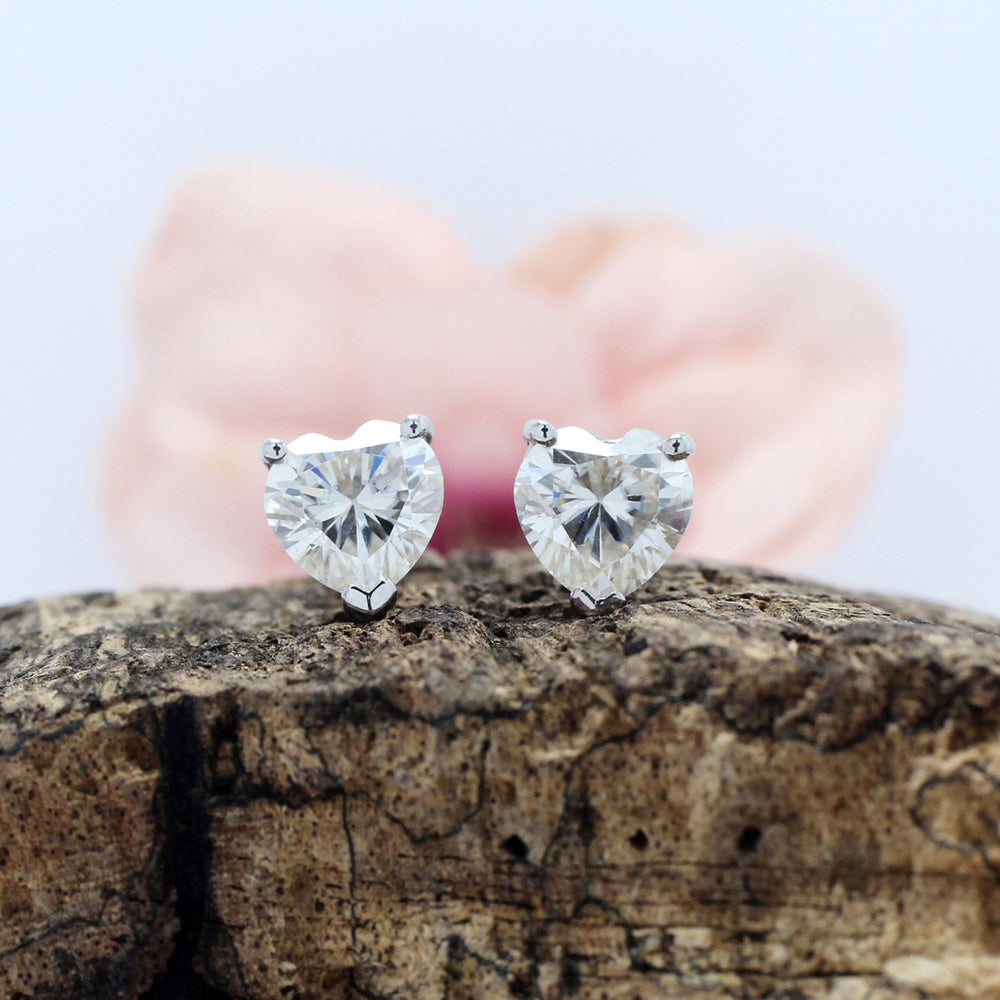 8MM Heart Lab Created Moissanite Diamond Solitaire Stud Earrings In 925 Sterling Silver