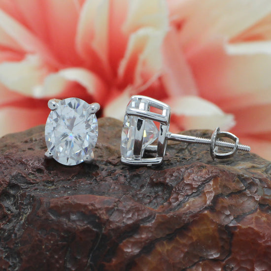 9X7MM Oval Cut Lab Created Moissanite Diamond Solitaire Stud Earrings For Women In 925 Sterling Silver
