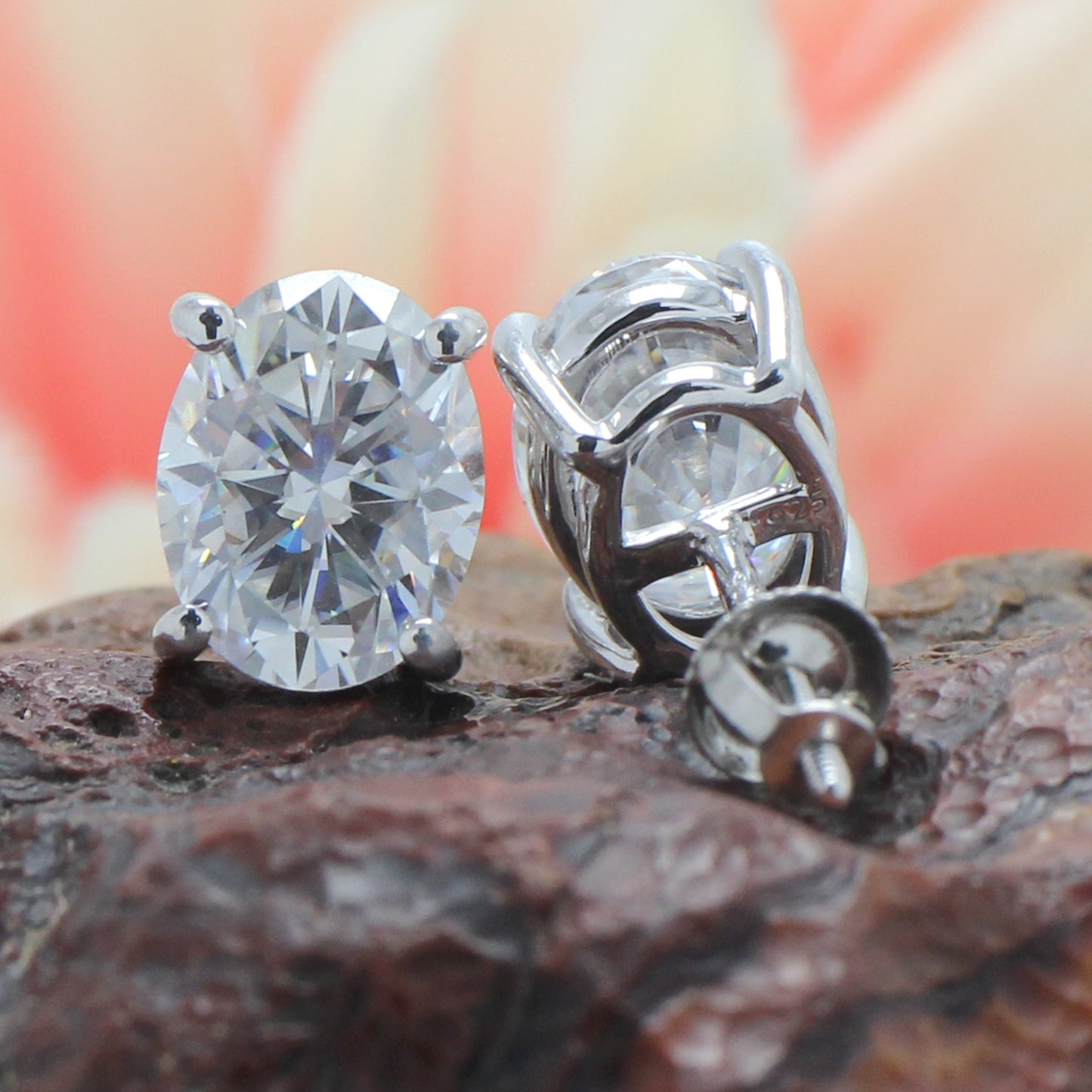 9X7MM Oval Cut Lab Created Moissanite Diamond Solitaire Stud Earrings For Women In 925 Sterling Silver