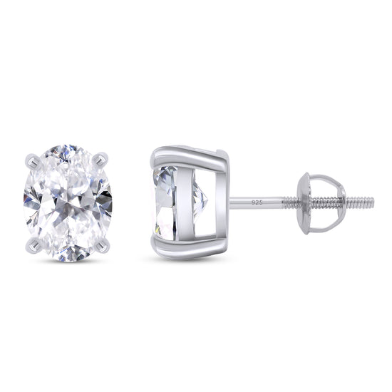 9X7MM Oval Cut Lab Created Moissanite Diamond Solitaire Stud Earrings For Women In 925 Sterling Silver