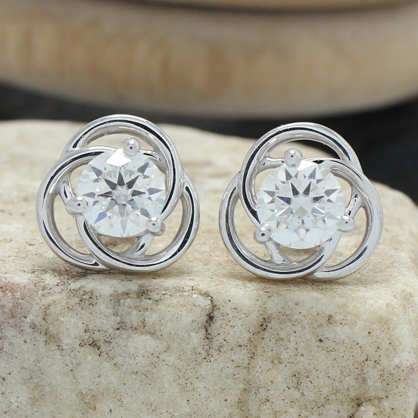 6MM Round Lab Created Moissanite Diamond Solitaire Love Knot Stud Earrings In 925 Sterling Silver