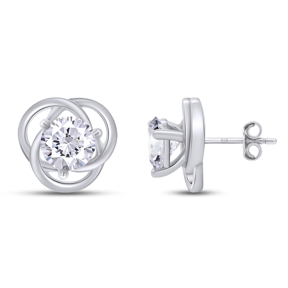 6MM Round Lab Created Moissanite Diamond Solitaire Love Knot Stud Earrings In 925 Sterling Silver