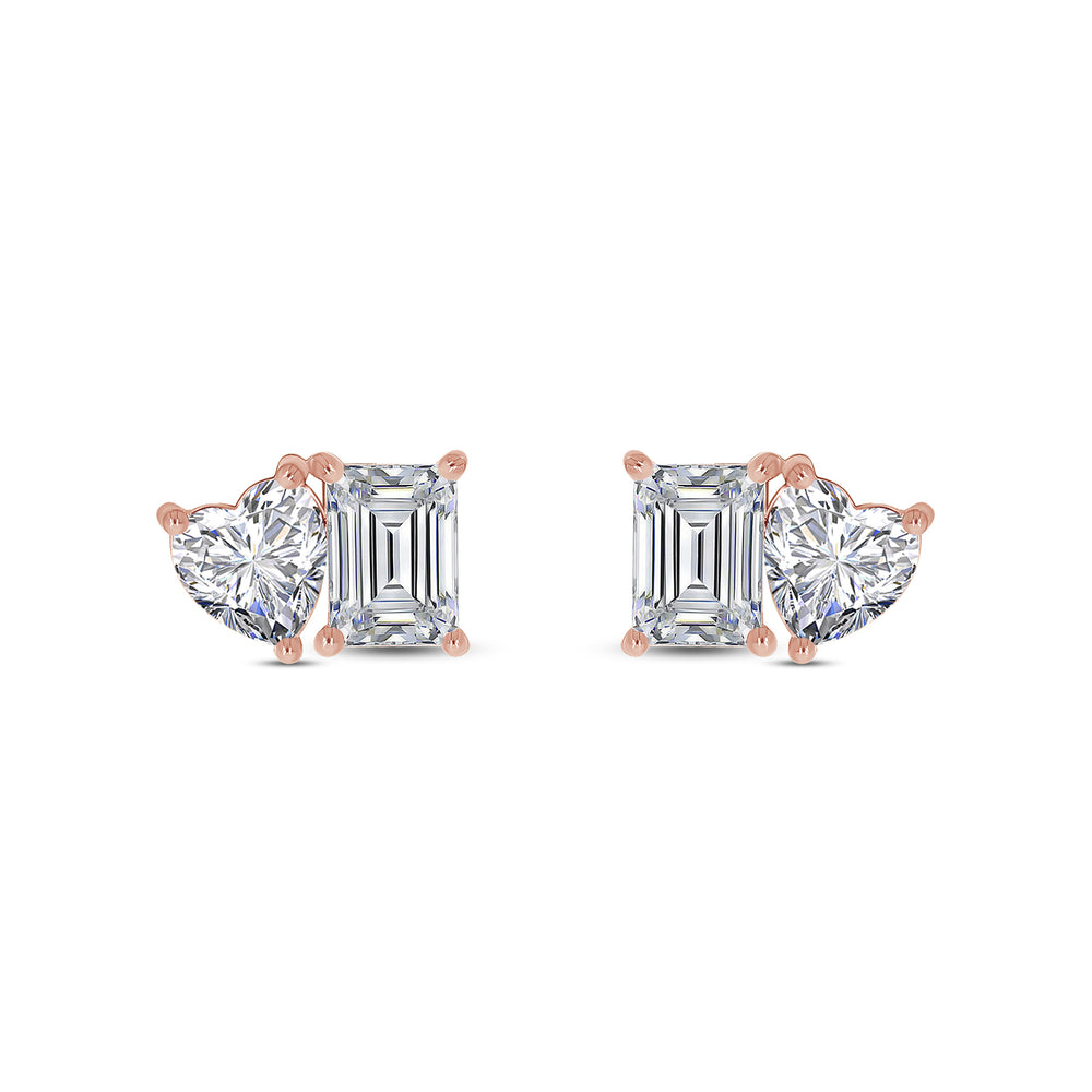 
                      
                        Emerald & Heart Cut Lab Created Moissanite Diamond 2 Stone Toi Et Moi Stud Earring In 925 Sterling Silver (1.70 Cttw)
                      
                    