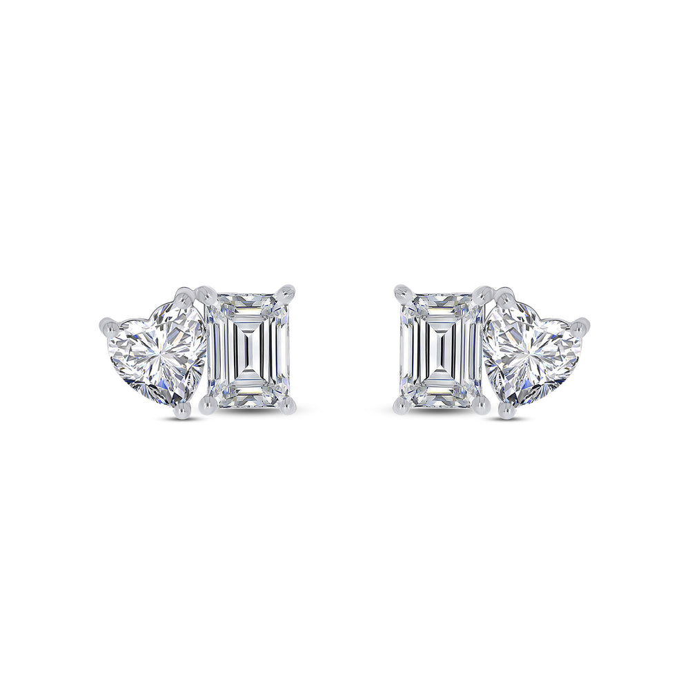 
                      
                        Emerald & Heart Cut Lab Created Moissanite Diamond 2 Stone Toi Et Moi Stud Earring In 925 Sterling Silver (1.70 Cttw)
                      
                    