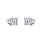 Toi Et Moi Stud Earring Emerald & Heart Shape in Cubic Zirconia