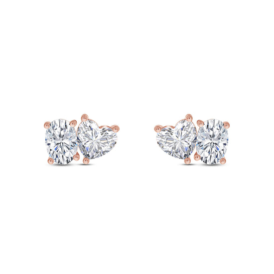 Load image into Gallery viewer, Oval &amp;amp; Heart Cut Lab Created Moissanite Diamond 2 Stone Toi Et Moi Stud Earring In 925 Sterling Silver (1.70 Cttw)
