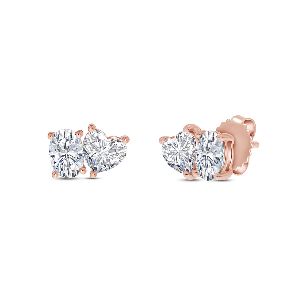 
                      
                        Oval & Heart Cut Lab Created Moissanite Diamond 2 Stone Toi Et Moi Stud Earring In 925 Sterling Silver (1.70 Cttw)
                      
                    