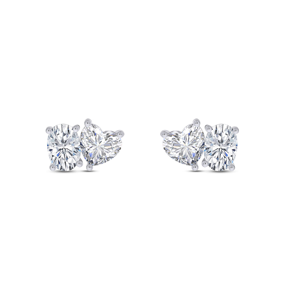 
                      
                        Oval & Heart Cut Lab Created Moissanite Diamond 2 Stone Toi Et Moi Stud Earring In 925 Sterling Silver (1.70 Cttw)
                      
                    