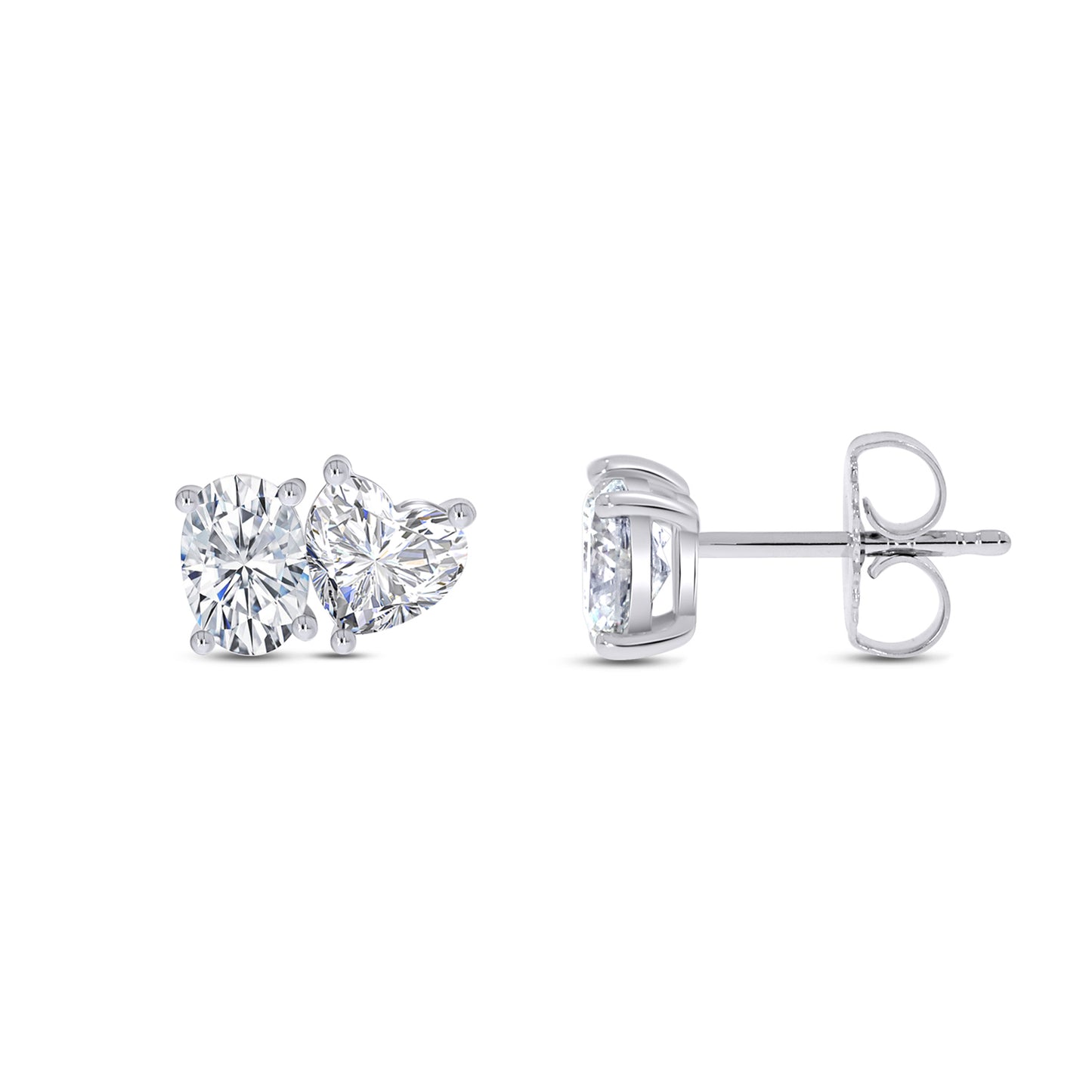 Load image into Gallery viewer, Oval &amp;amp; Heart Cut Lab Created Moissanite Diamond 2 Stone Toi Et Moi Stud Earring In 925 Sterling Silver (1.70 Cttw)
