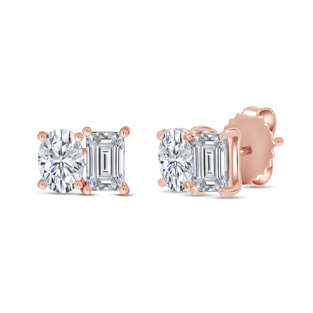 
                      
                        Oval & Emerald Cut Lab Created Moissanite Diamond 2 Stone Toi Et Moi Stud Earring In 925 Sterling Silver (1.64 Cttw)
                      
                    