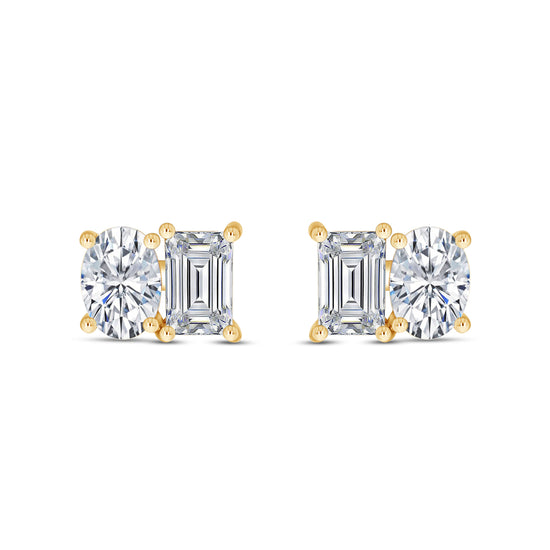 Load image into Gallery viewer, Oval &amp;amp; Emerald Cut Lab Created Moissanite Diamond 2 Stone Toi Et Moi Stud Earring In 925 Sterling Silver (1.64 Cttw)
