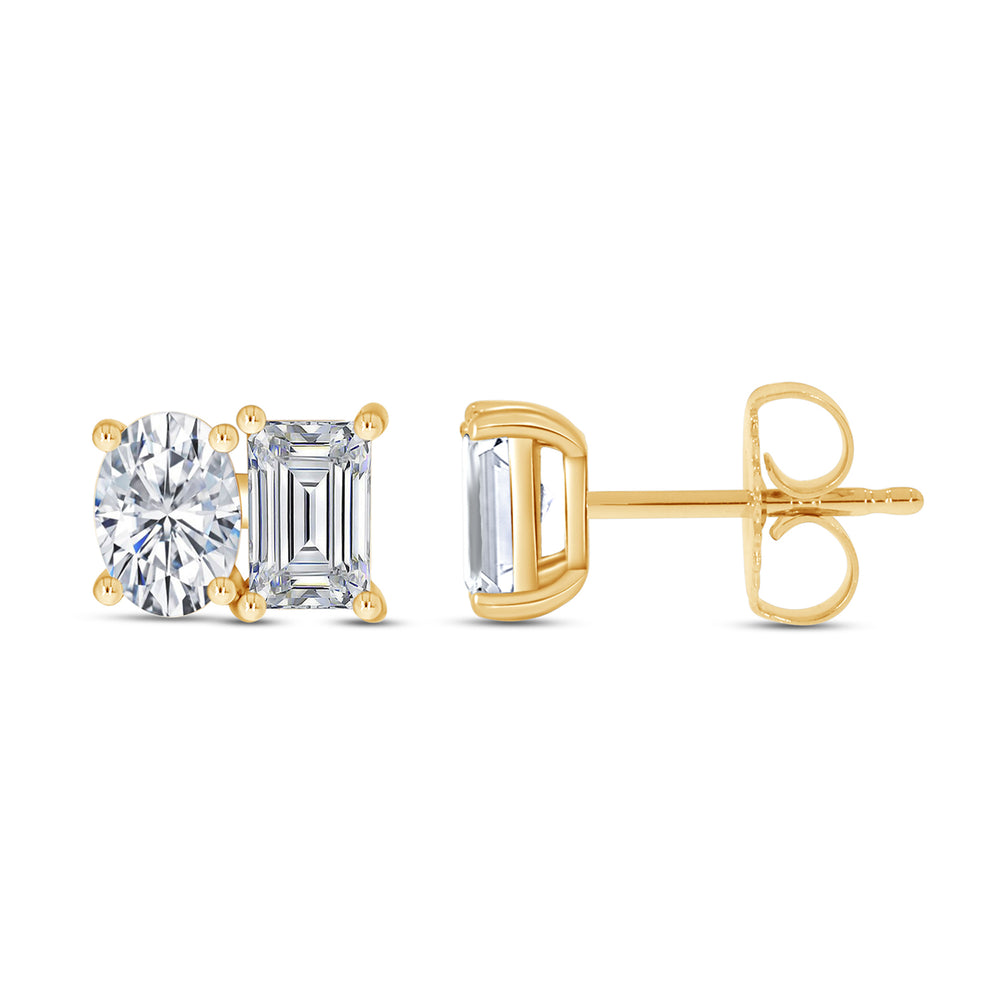 
                      
                        Oval & Emerald Cut Lab Created Moissanite Diamond 2 Stone Toi Et Moi Stud Earring In 925 Sterling Silver (1.64 Cttw)
                      
                    