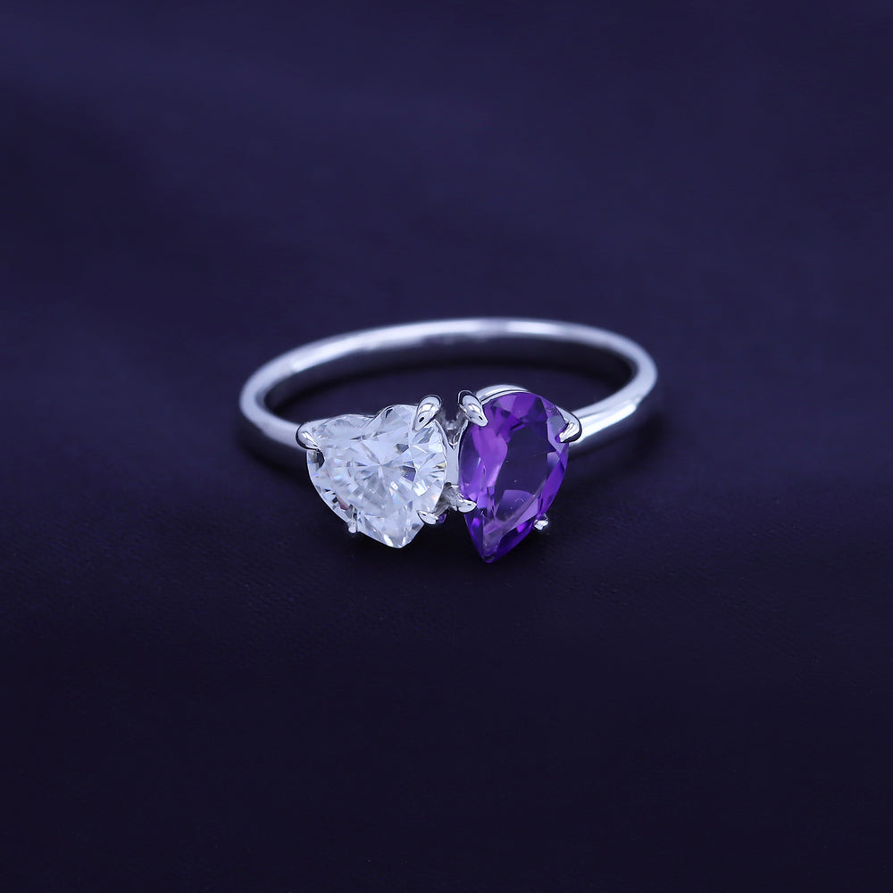 
                      
                        1.80 Carat Pear Shape Natural Amethyst & Heart Cut Lab Created Moissanite Diamond Toi Et Moi 2-Stone Engagement Ring In 925 Sterling Silver
                      
                    