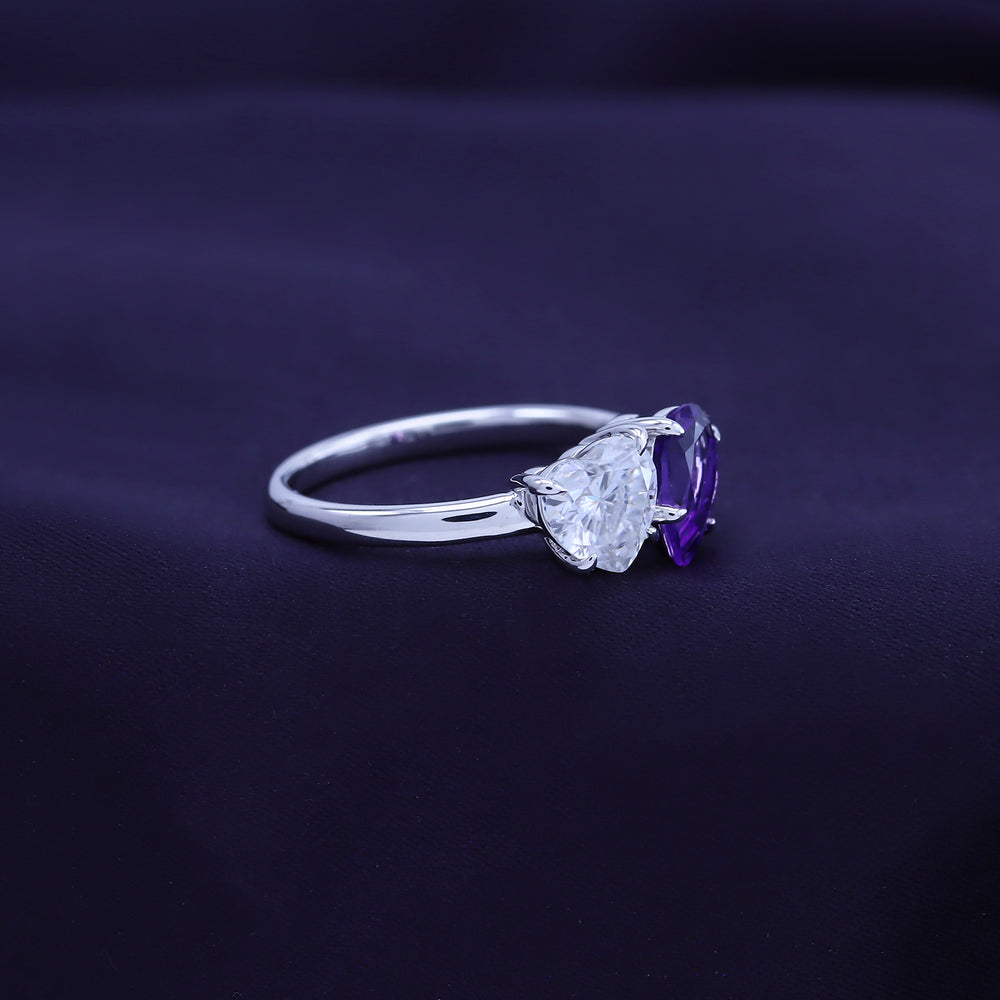 
                      
                        1.80 Carat Pear Shape Natural Amethyst & Heart Cut Lab Created Moissanite Diamond Toi Et Moi 2-Stone Engagement Ring In 925 Sterling Silver
                      
                    