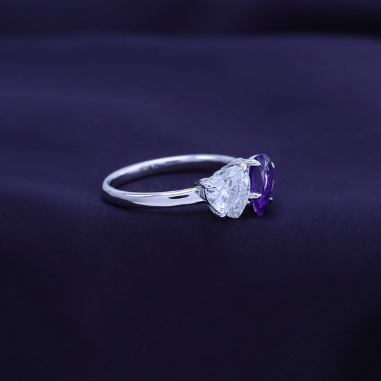Load image into Gallery viewer, 1.80 Carat Pear Shape Natural Amethyst &amp;amp; Heart Cut Lab Created Moissanite Diamond Toi Et Moi 2-Stone Engagement Ring In 925 Sterling Silver
