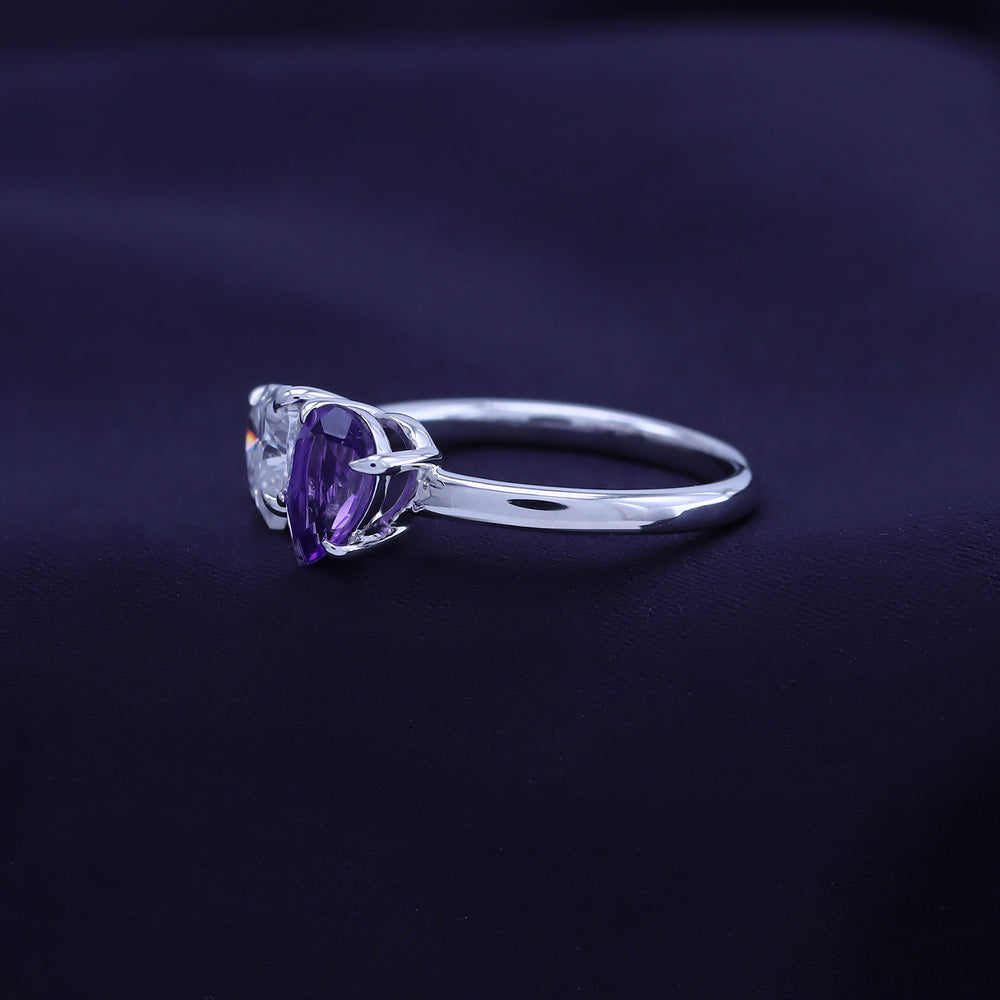 
                      
                        1.80 Carat Pear Shape Natural Amethyst & Heart Cut Lab Created Moissanite Diamond Toi Et Moi 2-Stone Engagement Ring In 925 Sterling Silver
                      
                    