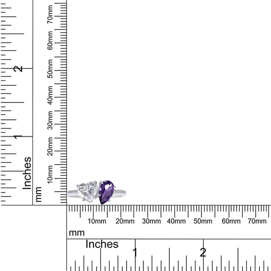 1.80 Carat Pear Shape Natural Amethyst & Heart Cut Lab Created Moissanite Diamond Toi Et Moi 2-Stone Engagement Ring In 925 Sterling Silver