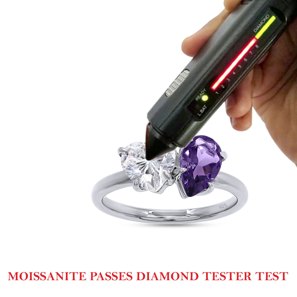 
                      
                        1.80 Carat Pear Shape Natural Amethyst & Heart Cut Lab Created Moissanite Diamond Toi Et Moi 2-Stone Engagement Ring In 925 Sterling Silver
                      
                    