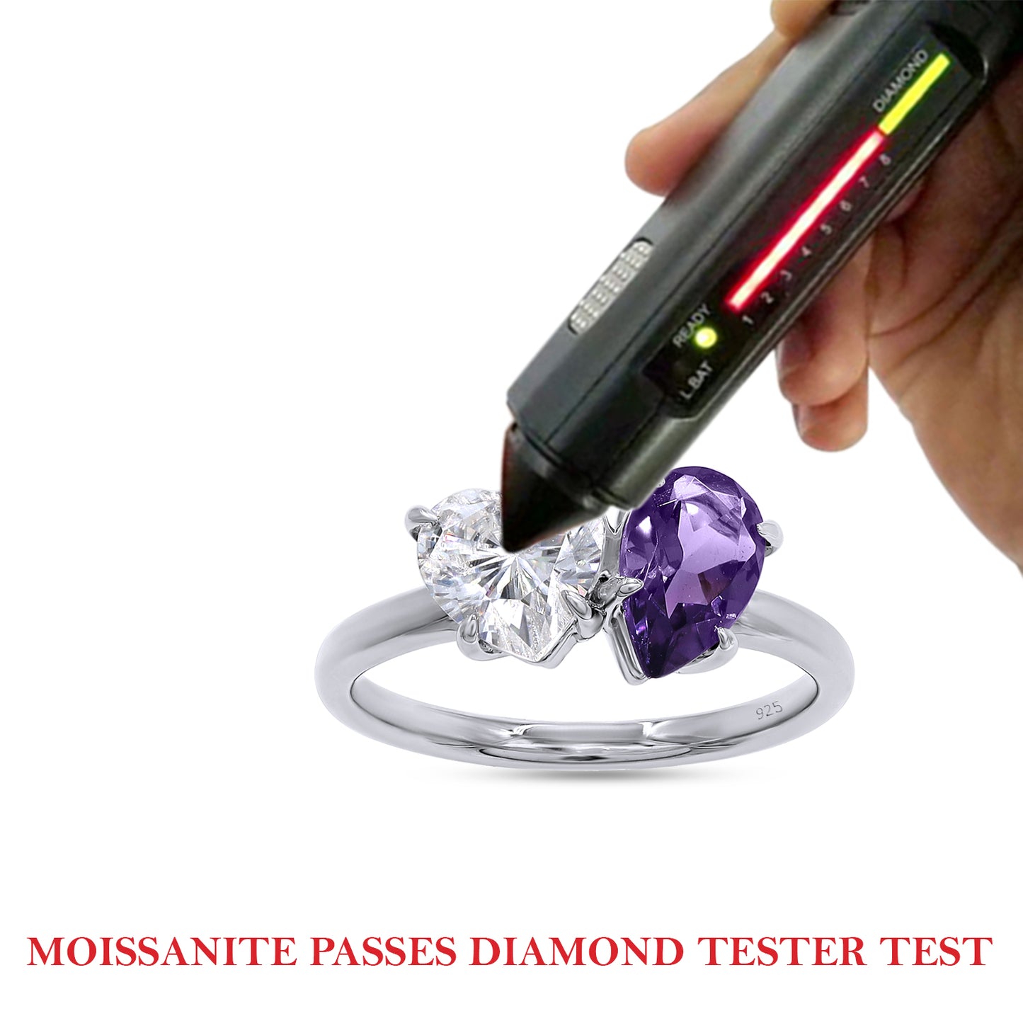 1.80 Carat Pear Shape Natural Amethyst & Heart Cut Lab Created Moissanite Diamond Toi Et Moi 2-Stone Engagement Ring In 925 Sterling Silver