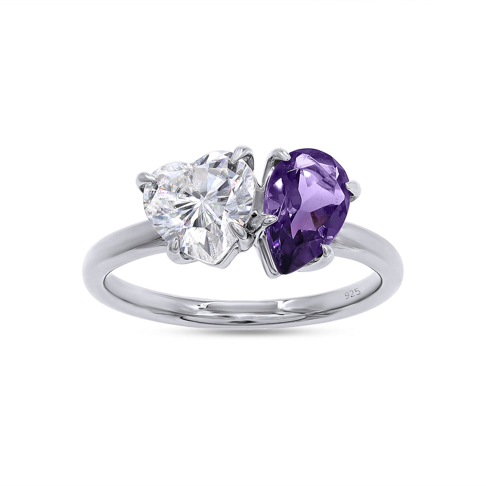 
                      
                        1.80 Carat Pear Shape Natural Amethyst & Heart Cut Lab Created Moissanite Diamond Toi Et Moi 2-Stone Engagement Ring In 925 Sterling Silver
                      
                    