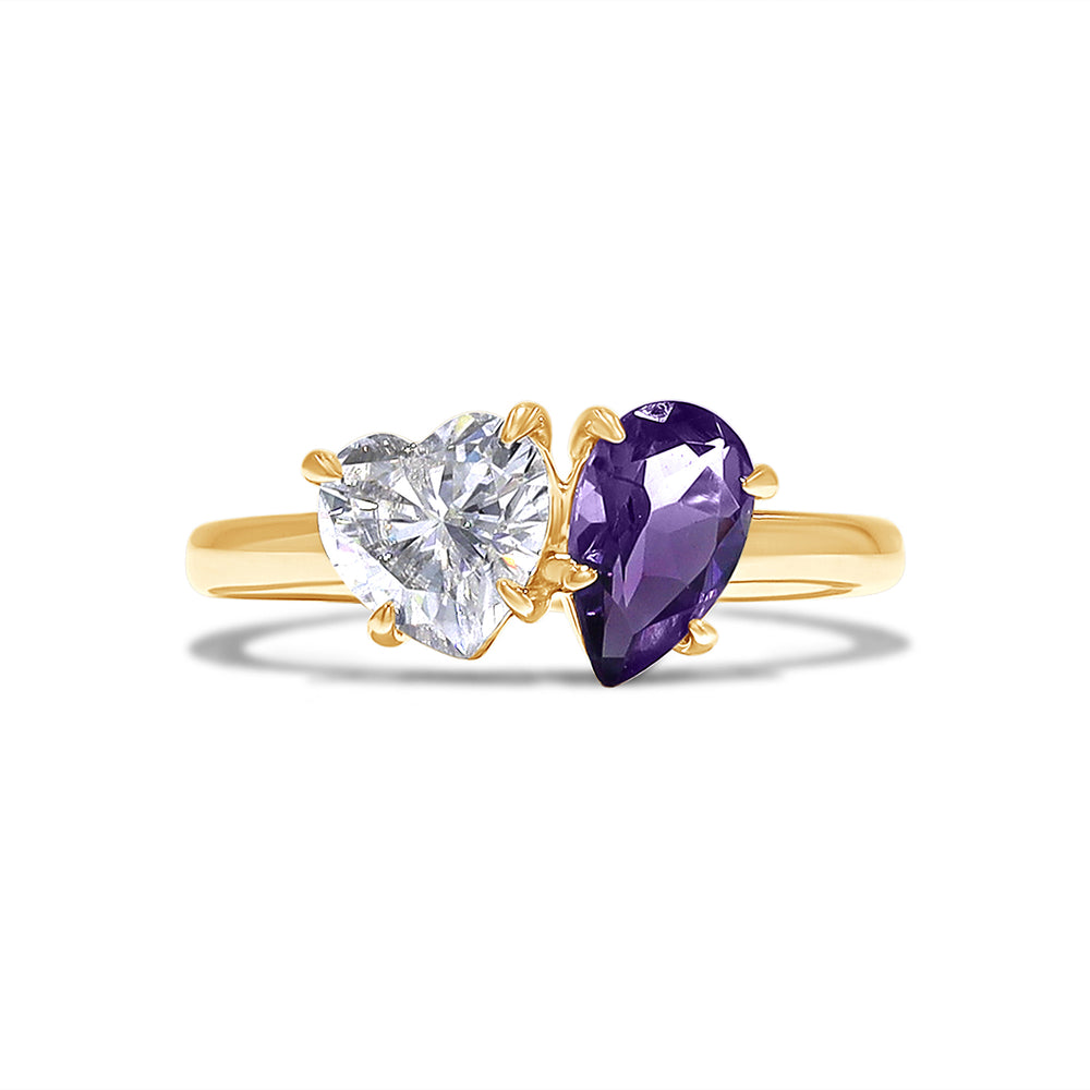 
                      
                        1.80 Carat Pear Shape Natural Amethyst & Heart Cut Lab Created Moissanite Diamond Toi Et Moi 2-Stone Engagement Ring In 925 Sterling Silver
                      
                    