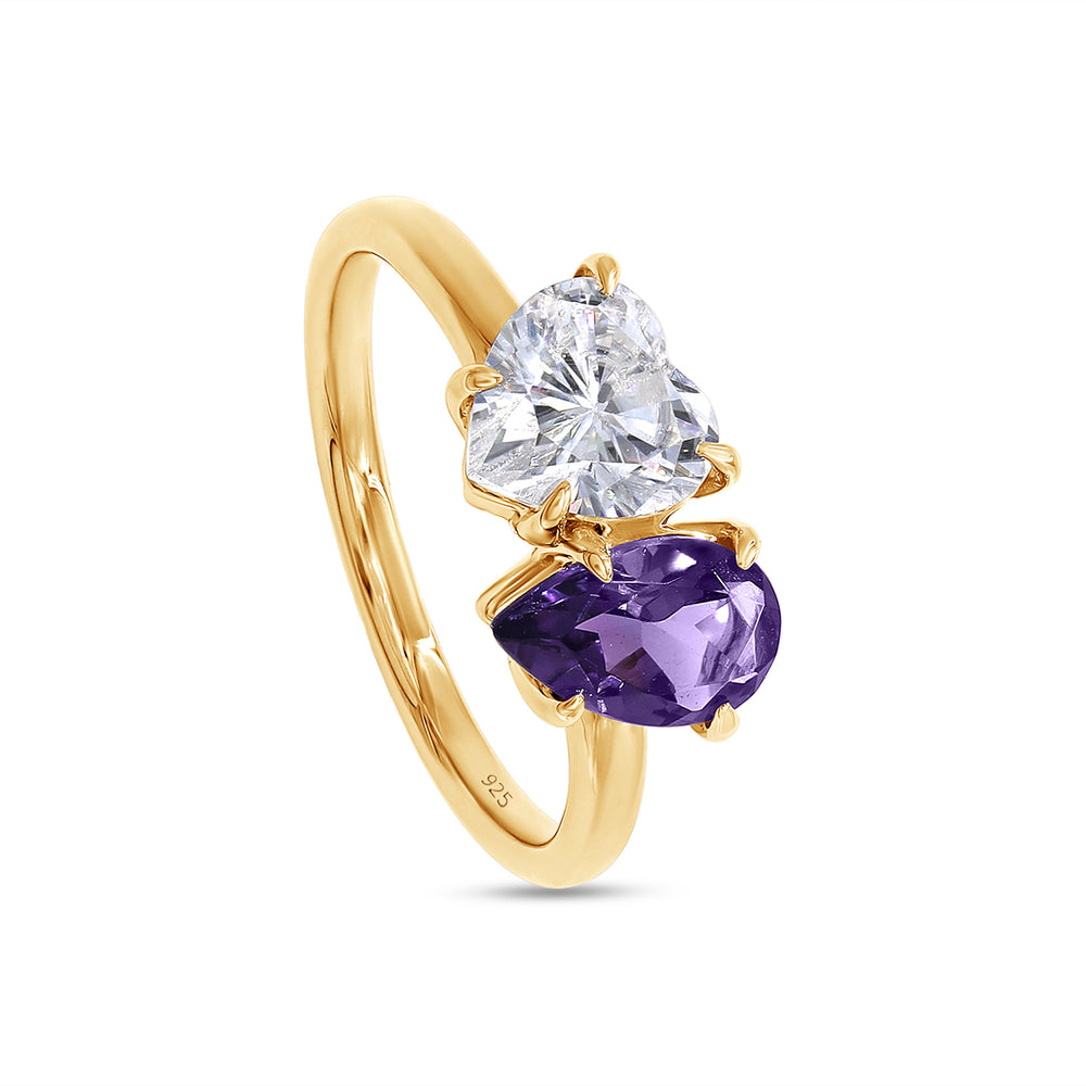 
                      
                        1.80 Carat Pear Shape Natural Amethyst & Heart Cut Lab Created Moissanite Diamond Toi Et Moi 2-Stone Engagement Ring In 925 Sterling Silver
                      
                    