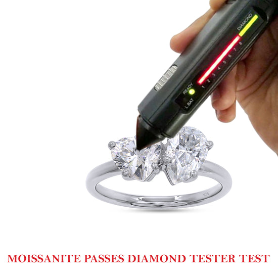 1.75 Carat Heart & Pear Cut Lab Created Moissanite Diamond Toi Et Moi 2-Stone Engagement Ring In 925 Sterling Silver
