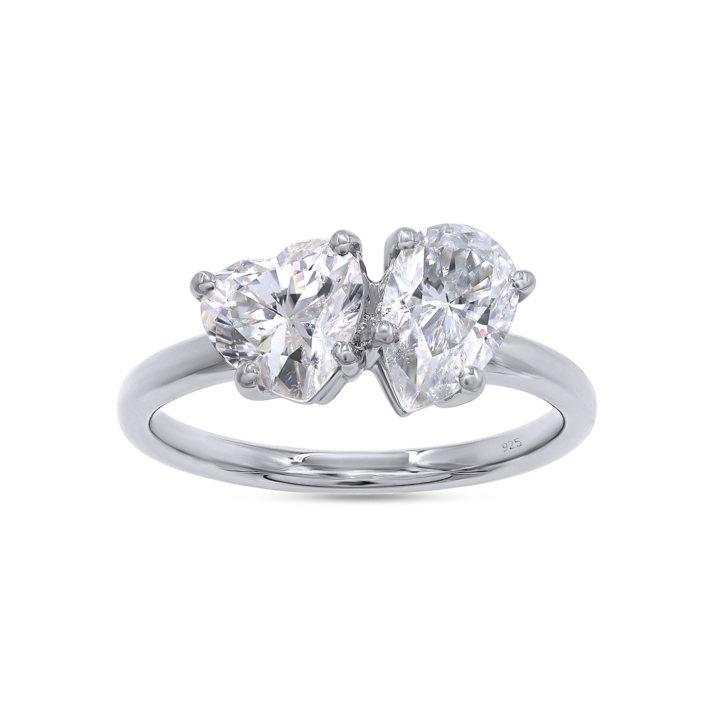 1.75 Carat Heart & Pear Cut Lab Created Moissanite Diamond Toi Et Moi 2-Stone Engagement Ring In 925 Sterling Silver
