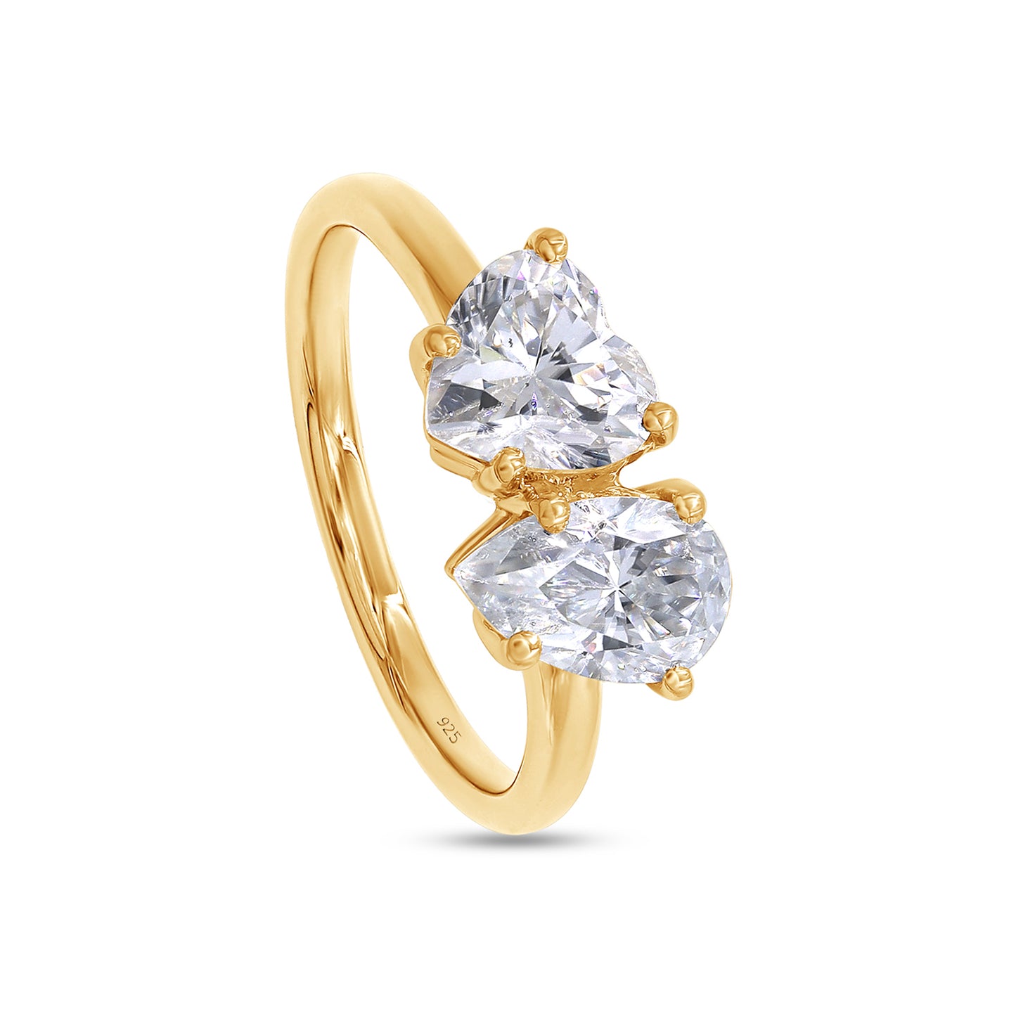 1.75 Carat Heart & Pear Cut Lab Created Moissanite Diamond Toi Et Moi 2-Stone Engagement Ring In 925 Sterling Silver
