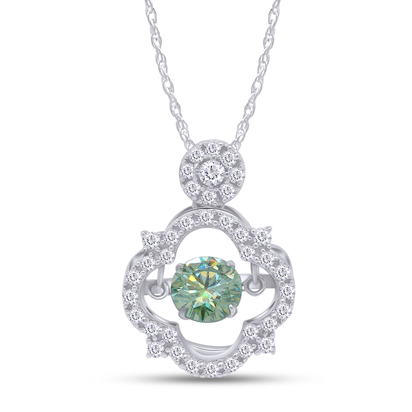 1 Carat Blue & White Lab Created Moissanite Diamond Floating Dancing Pendant Necklace In 925 Sterling Silver