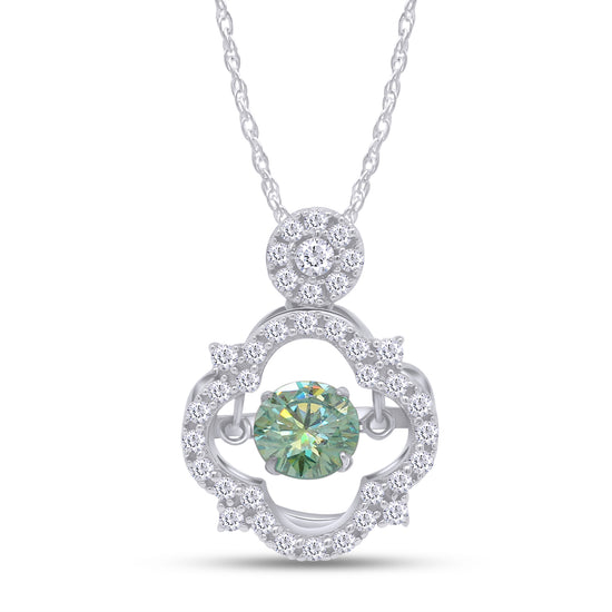 1 Carat Blue & White Lab Created Moissanite Diamond Floating Dancing Pendant Necklace In 925 Sterling Silver
