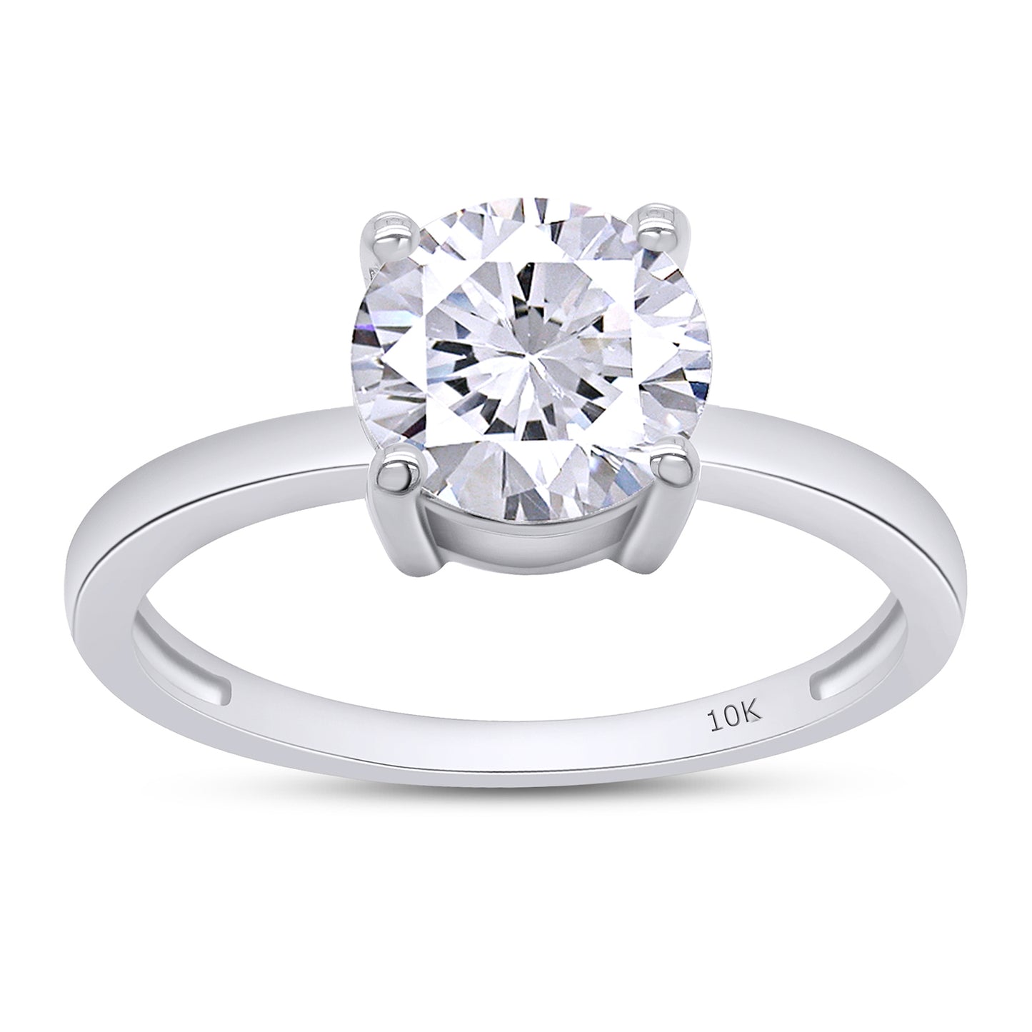 7.5MM Round Cut Lab Created Moissanite Diamond Engagement Ring In 10K Or 14K Solid Gold (1.50 Cttw)