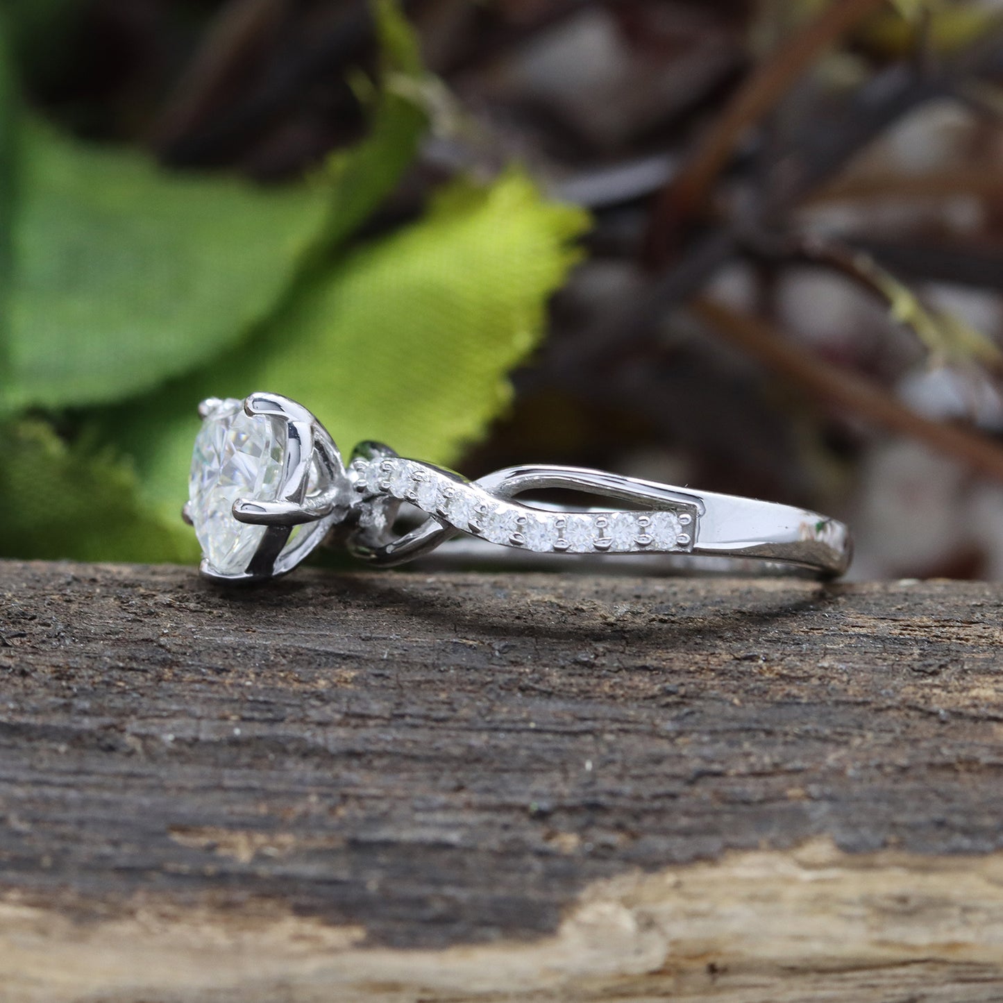 7MM Heart Lab Created Moissanite Diamond Swirl Split Shank Ring For Womens In 925 Sterling Silver (1.33 Cttw)