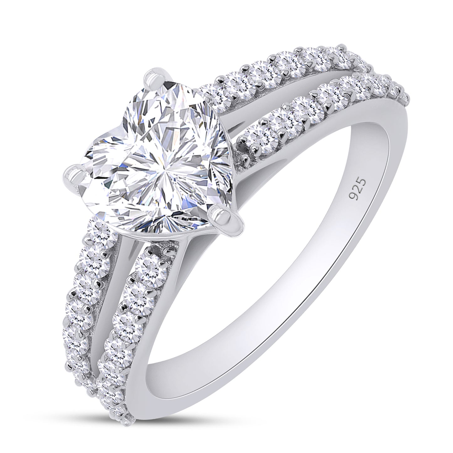 7MM Heart Lab Created Moissanite Diamond Split Shank Promise Ring For Womens In 925 Sterling Silver (1.66 Cttw)
