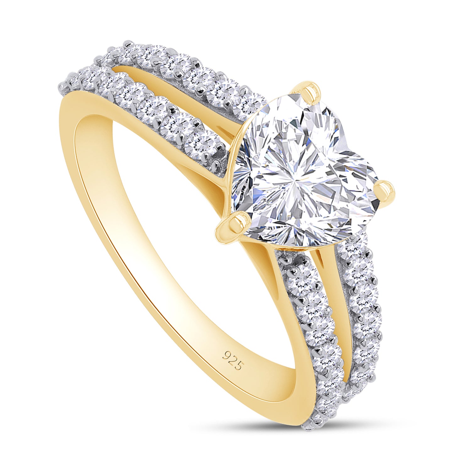 7MM Heart Lab Created Moissanite Diamond Split Shank Promise Ring For Womens In 925 Sterling Silver (1.66 Cttw)
