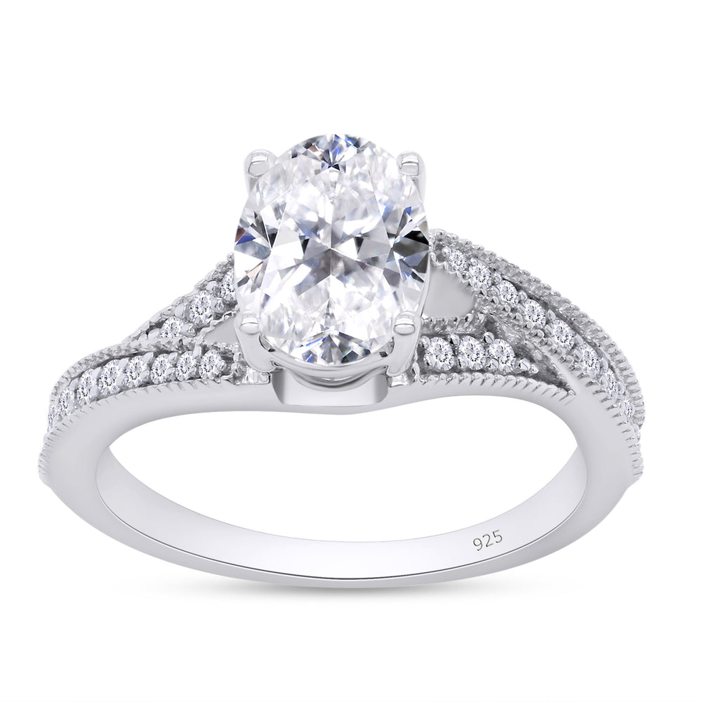 1.50 Carat 6X8MM Oval Lab Created Moissanite Diamond Split Shank Engagement Ring In 925 Sterling Silver