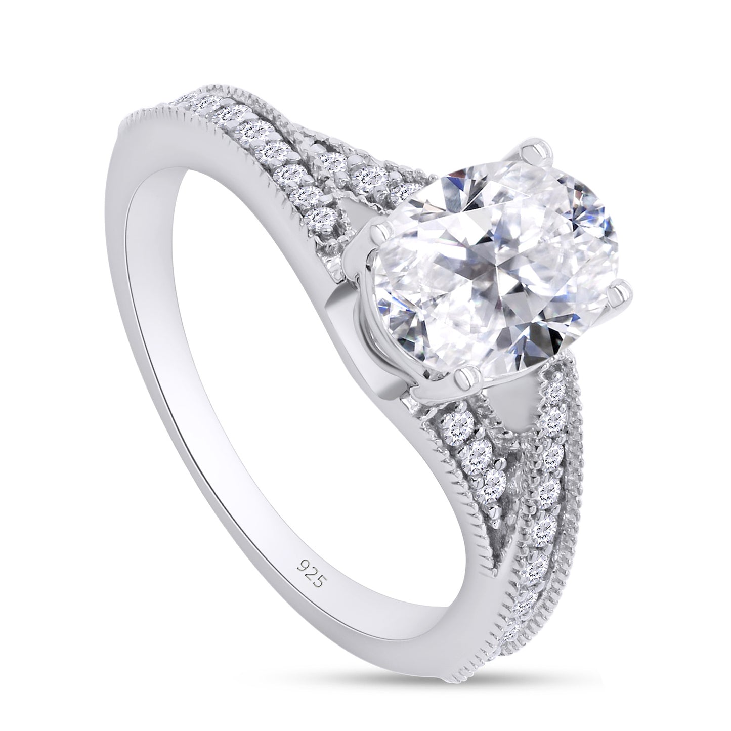 1.50 Carat 6X8MM Oval Lab Created Moissanite Diamond Split Shank Engagement Ring In 925 Sterling Silver