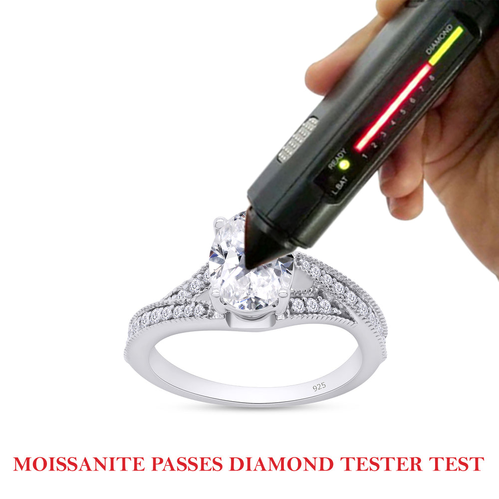 
                      
                        1.50 Carat 6X8MM Oval Lab Created Moissanite Diamond Split Shank Engagement Ring In 925 Sterling Silver
                      
                    