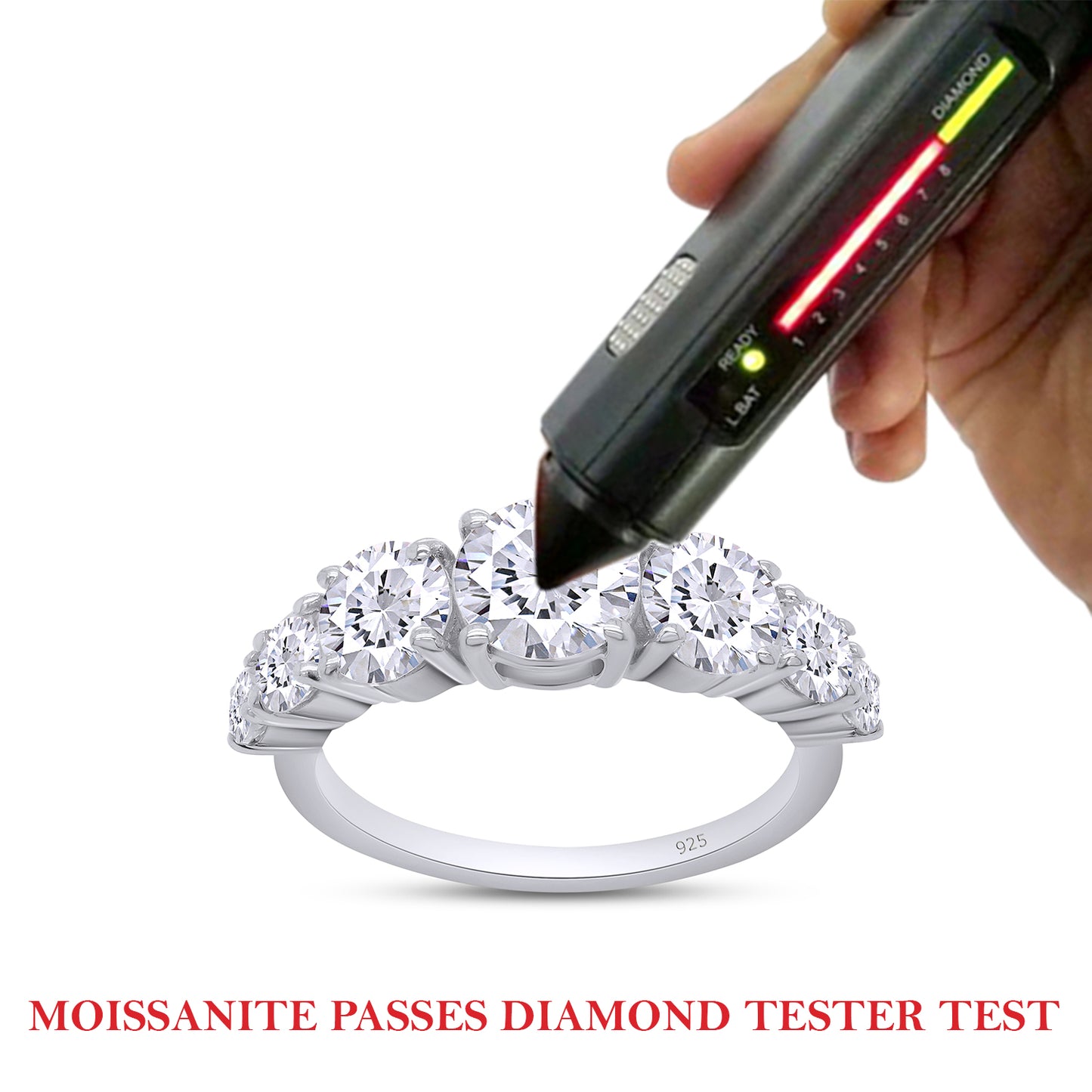 2.75 Carat Round Lab Created Moissanite Diamond 7-Stone Anniversary Ring For Women In 925 Sterling Silver