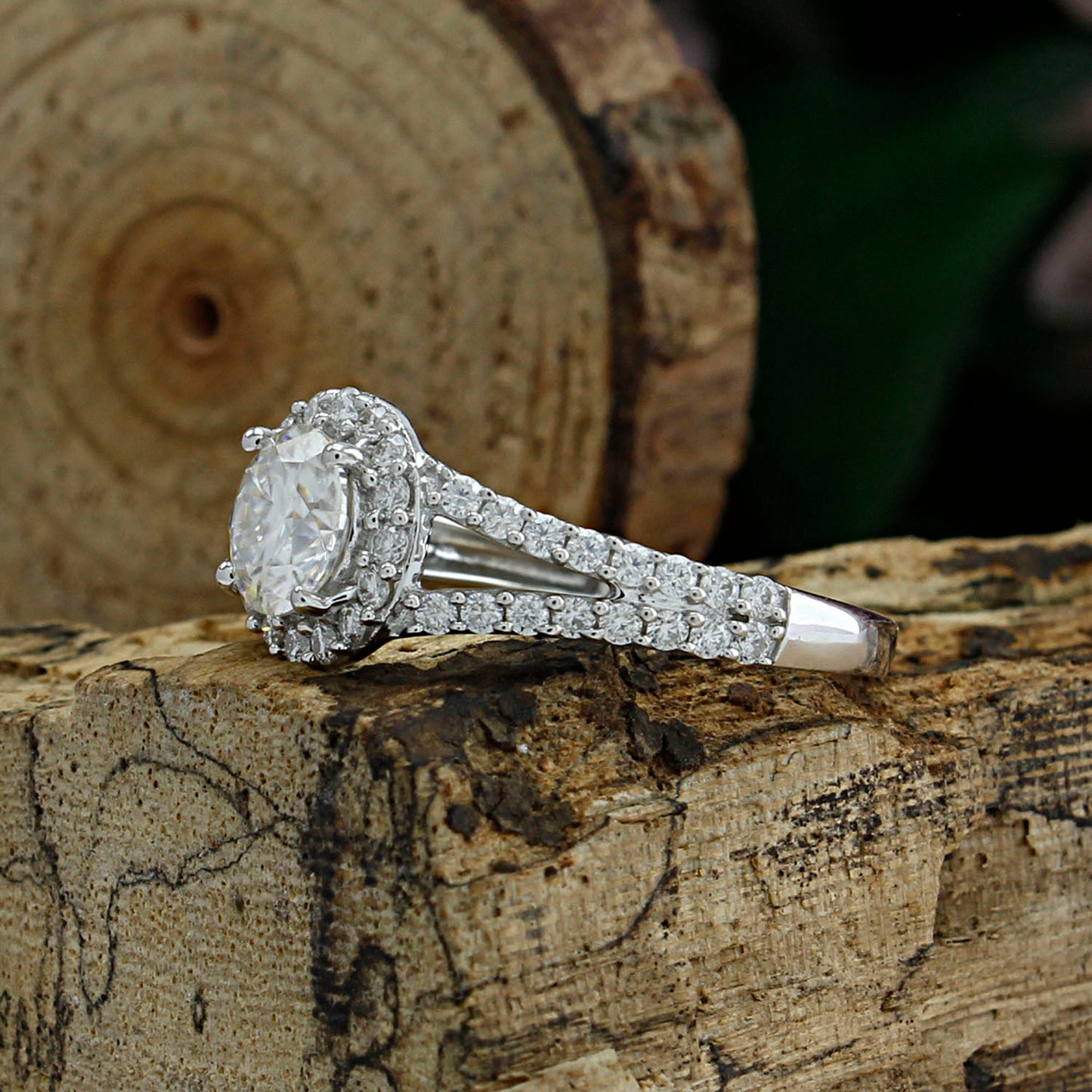 6.5MM Center Round Cut Lab Created Moissanite Diamond Split Shank Engagement Ring In 925 Sterling Silver (1.50 Cttw)