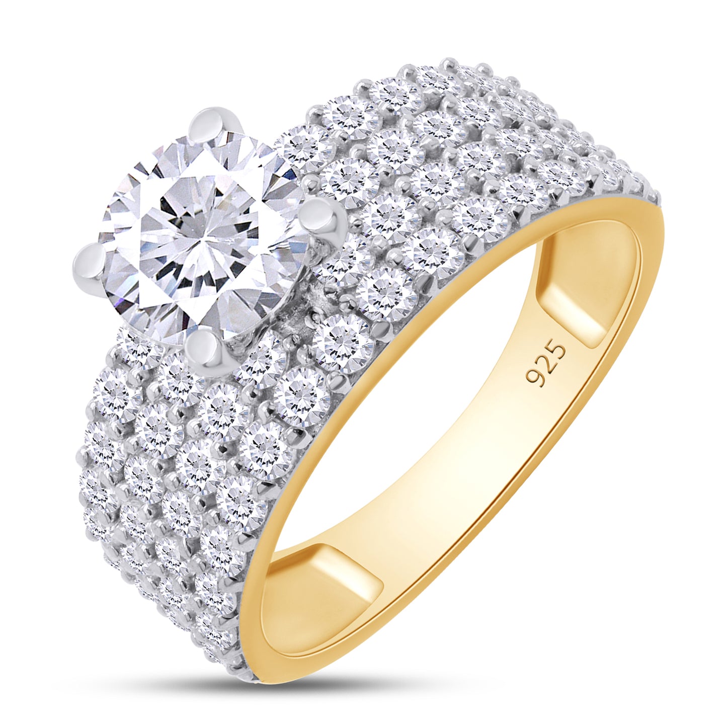 6.5MM Center Round Cut Lab Created Moissanite Diamond 4-Row Solitaire Ring In 925 Sterling Silver (2.25 Cttw)