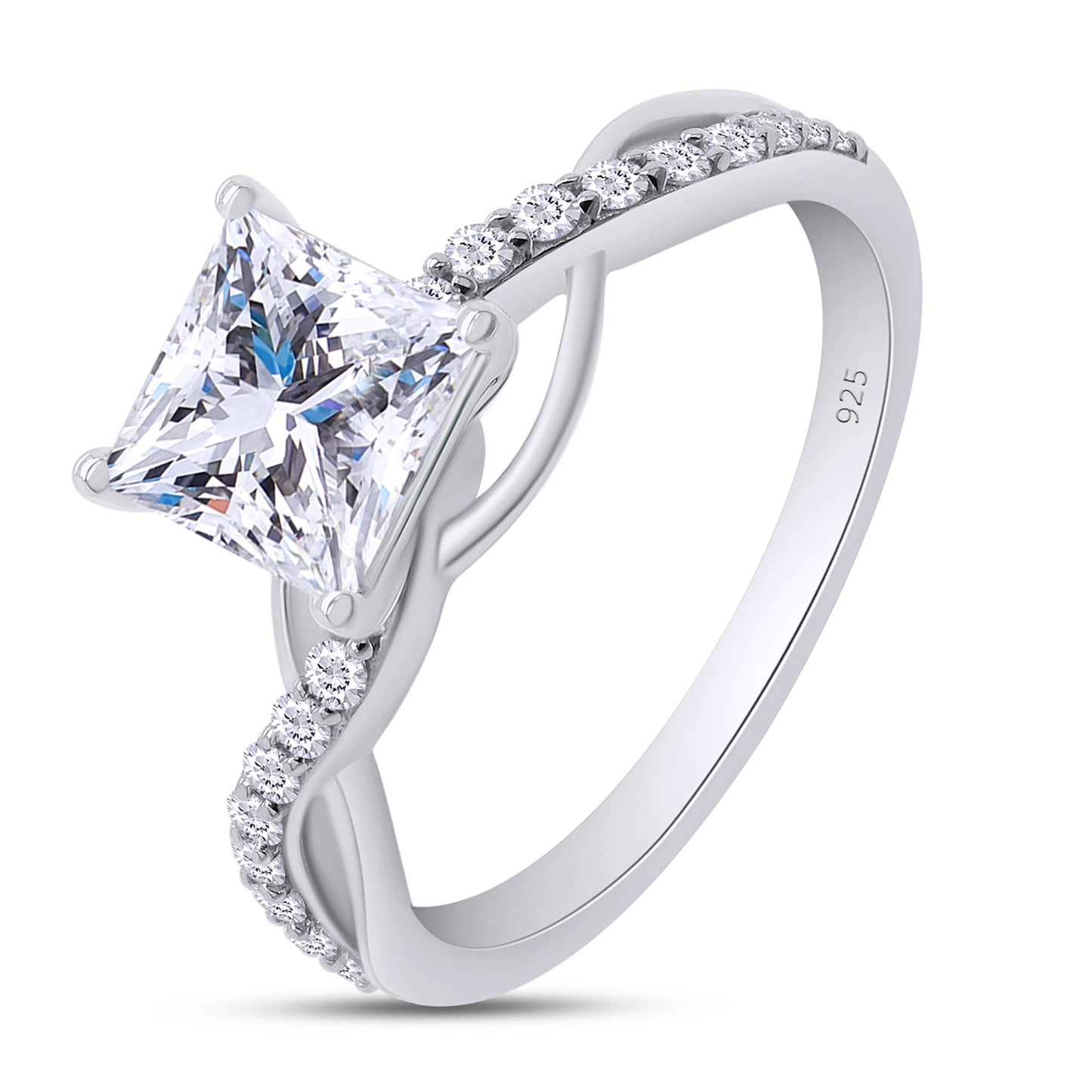 1.25 carat 6MM Princess Lab Created Moissanite Diamond Infinity Split Shank Engagement Ring In 925 Sterling Silver